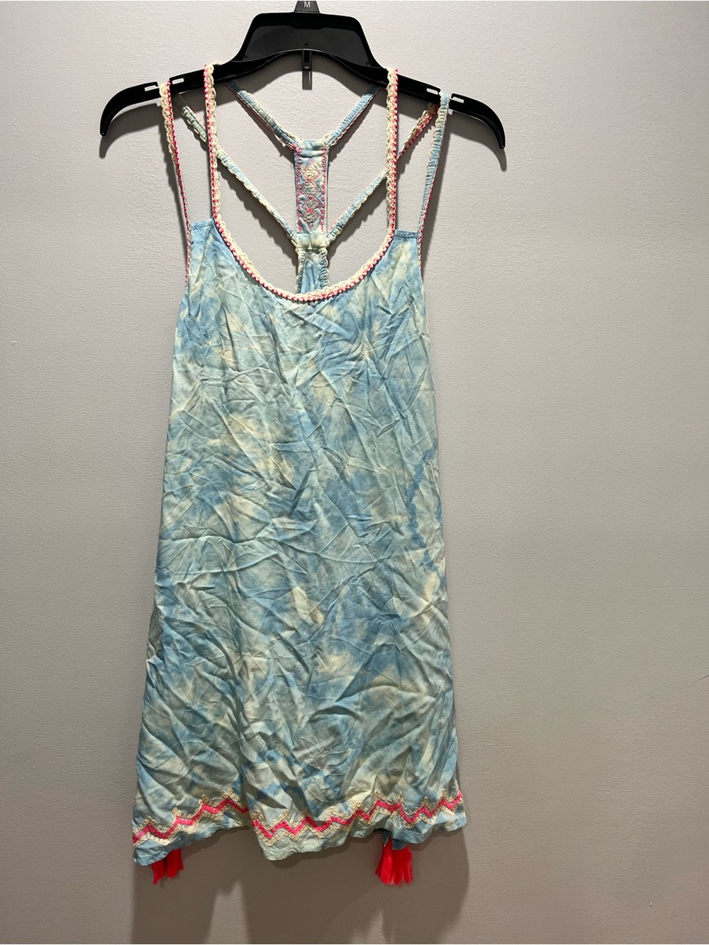 Skemo‎ Namibia Butterfly Tie Dye Mini Dress Cover Up Pink Tassels Size M